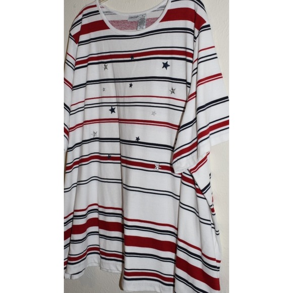 Cabin Creek 5X Short Slv Top  Stars Stripes Red White Blue 100% Cotton Pullover - Picture 6 of 16